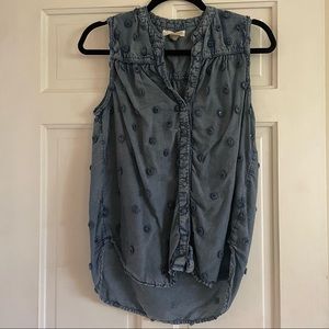 ANTHROPOLOGIE Pilcro and the Letterpress Blue Embellished Iridescent Beaded top